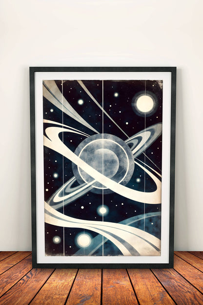 Cosmic Orbit Poster – Retro Space Art