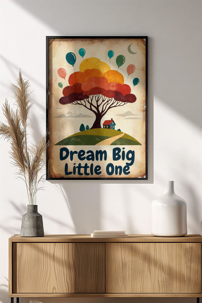 Dream Big Little One Poster – Retro Whimsical Tree Art