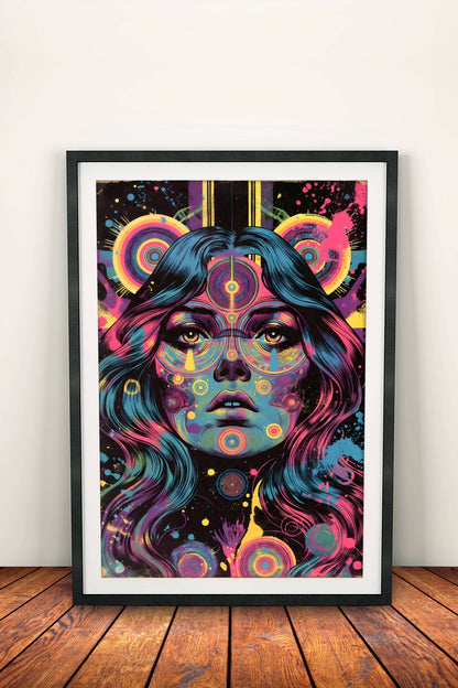 Colourful Cosmic Face Poster – Retro Mind Trip Art