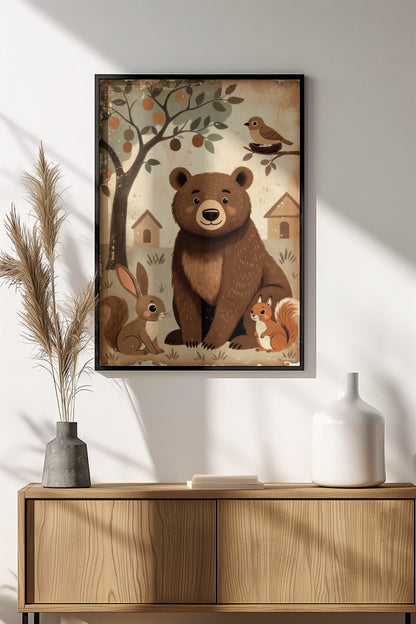 Cozy Forest Friends Poster – Retro Whimsical Woodland Art