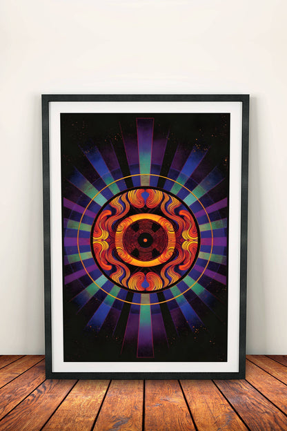 Vibrant Mandala Poster – Retro Cosmic Energy Art