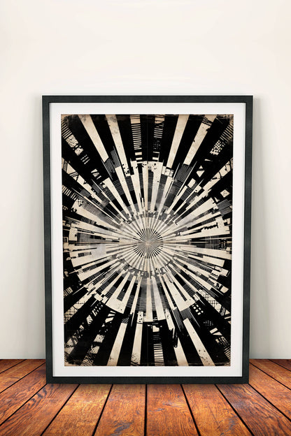 Urban Vortex Poster – Retro City Skyline Explosion Art