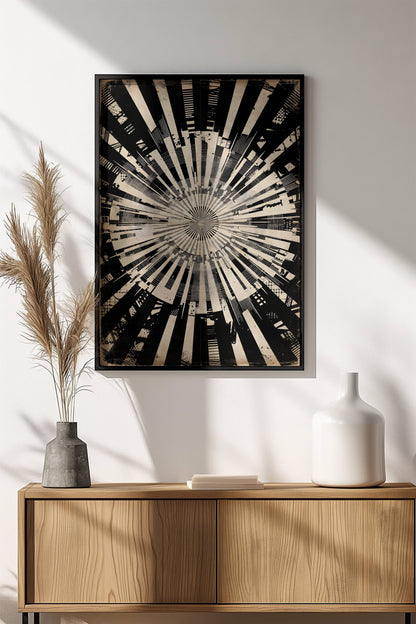 Urban Vortex Poster – Retro City Skyline Explosion Art