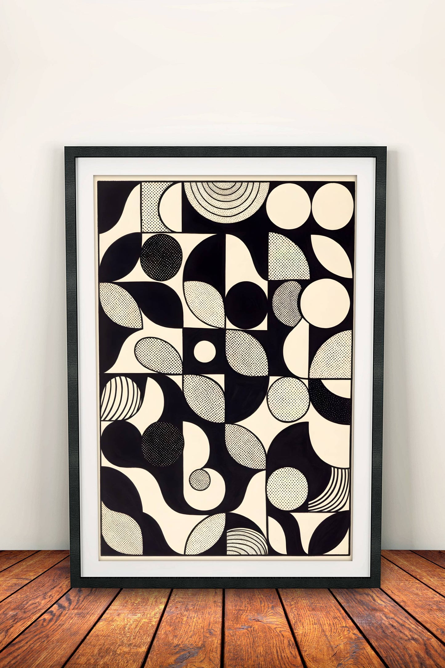 Black & White Geometric Abstraction Poster – Retro Op Art Harmony
