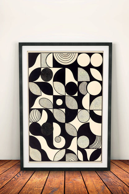 Black & White Geometric Abstraction Poster – Retro Op Art Harmony