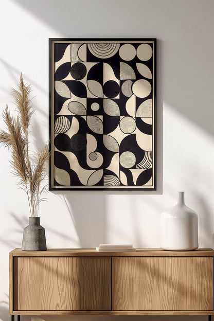 Black & White Geometric Abstraction Poster – Retro Op Art Harmony