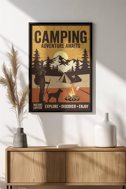 Camping Adventure Awaits Poster – Retro Nature Camp Art
