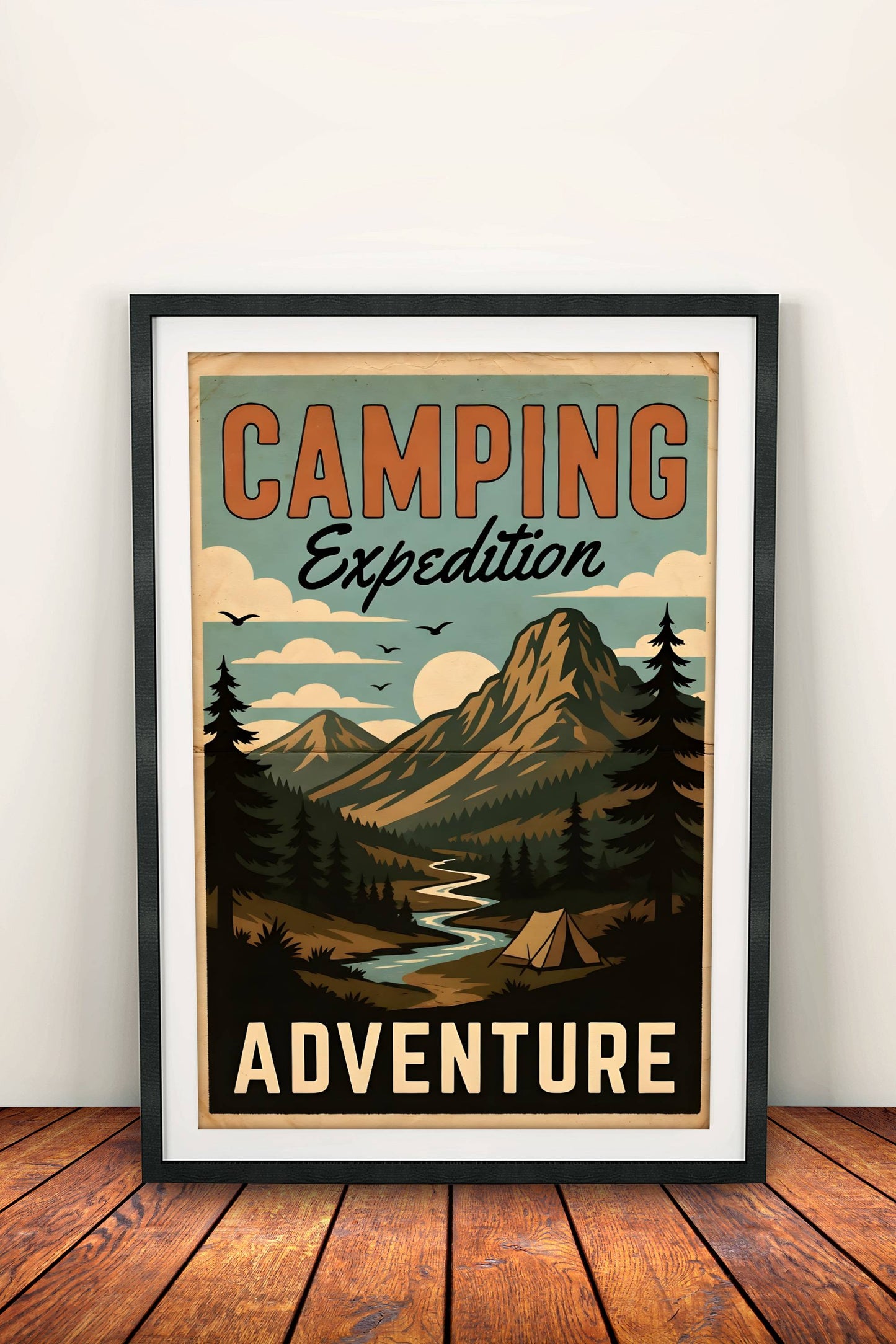 Camping Expedition Poster – Retro Wilderness Adventure Art