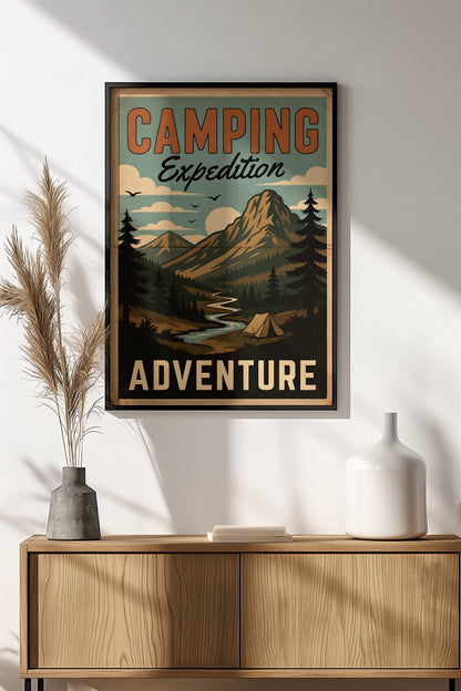 Camping Expedition Poster – Retro Wilderness Adventure Art