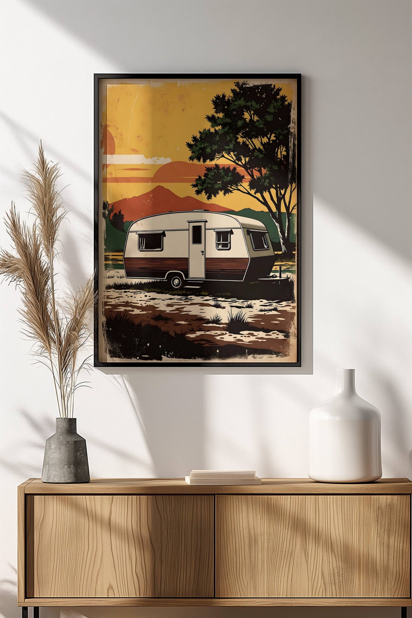 Vintage Camper Trailer Poster – Retro Road Trip Adventure Art