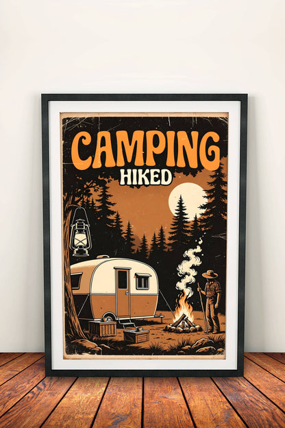 Camping Hiked Poster – Retro Night Camp Adventure Art