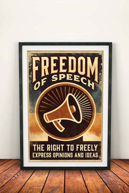 Freedom of Speech Poster – Retro Megaphone Liberty Art