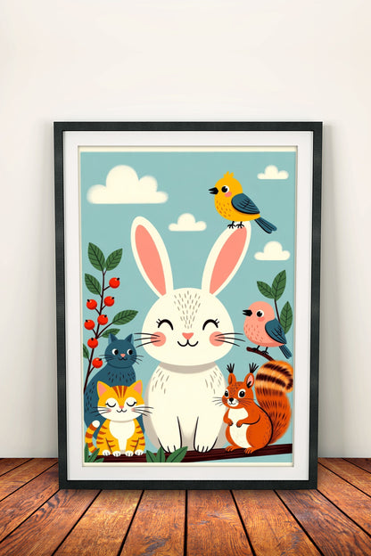 Cozy Forest Friends Poster – Retro Whimsical Woodland Art