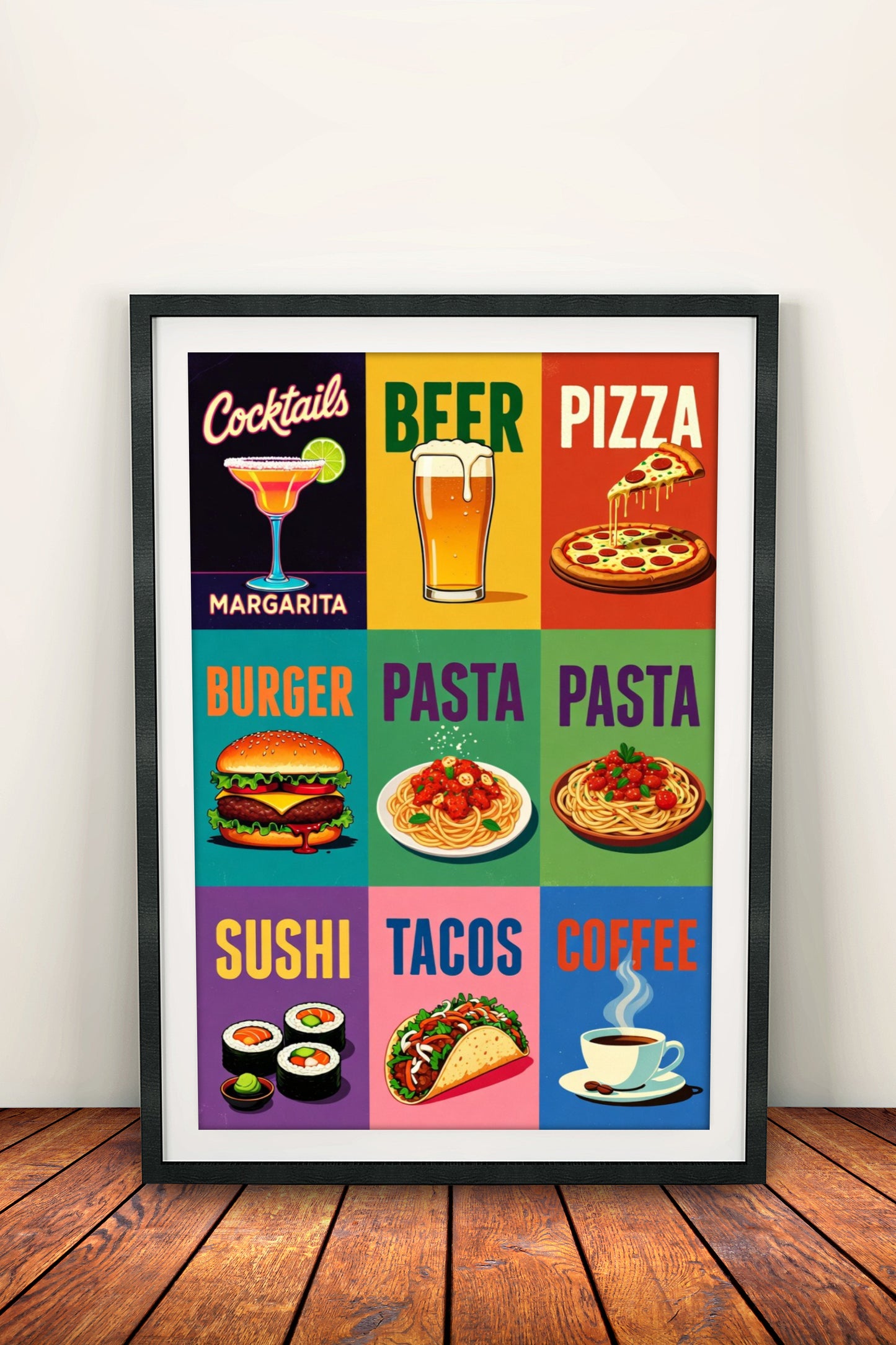 Vibrant Food & Drinks Grid - Retro Vintage Kitchen Poster