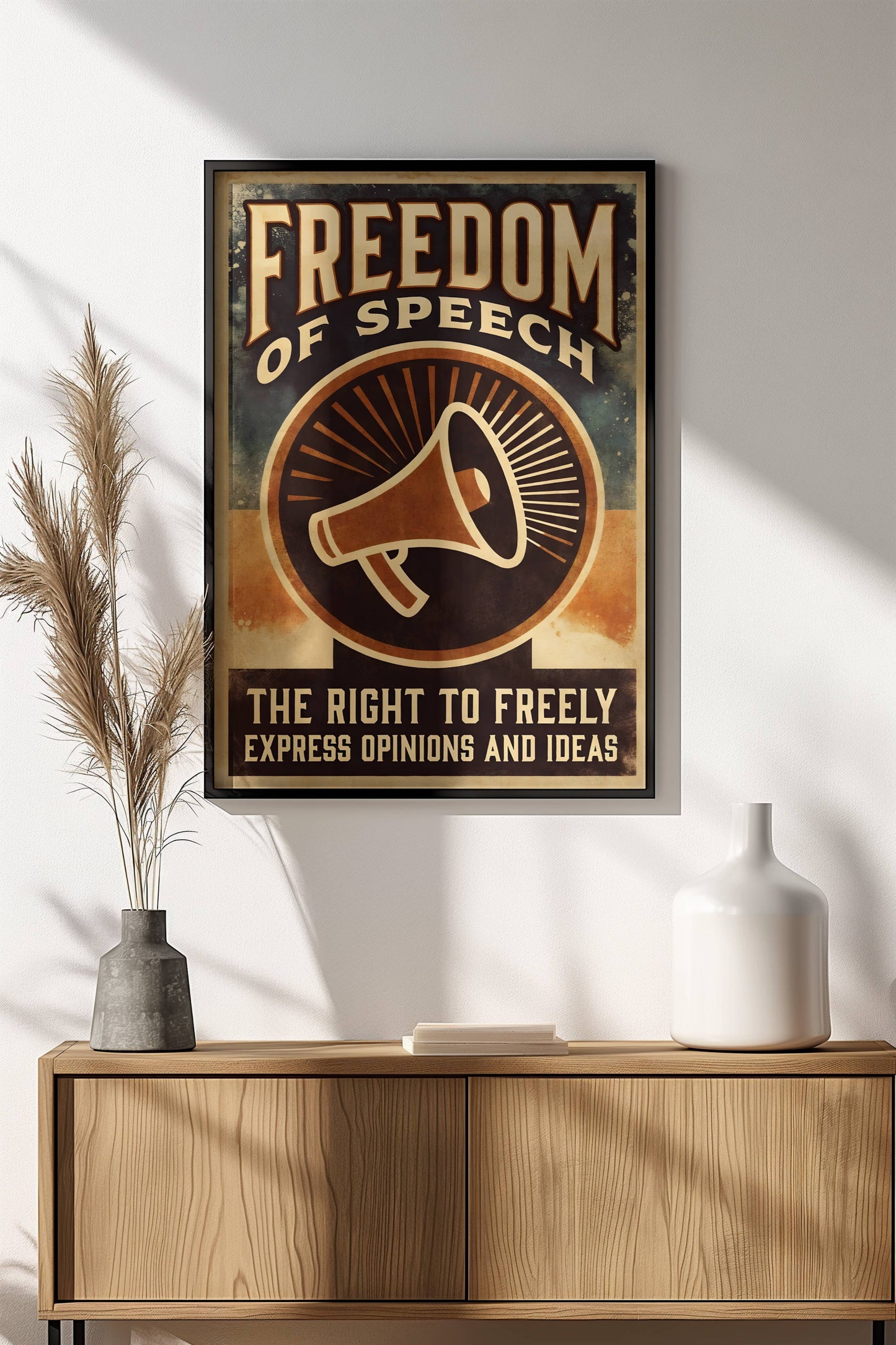 Freedom of Speech Poster – Retro Megaphone Liberty Art
