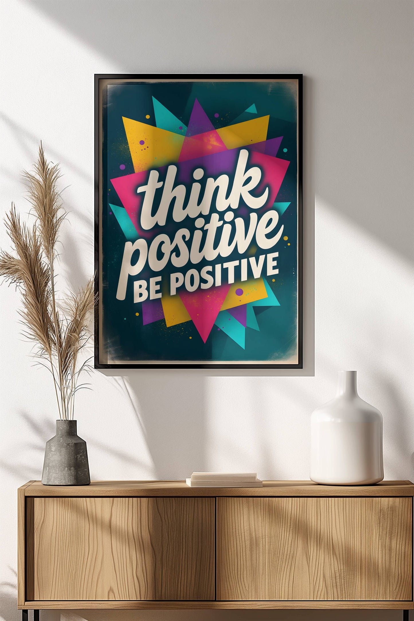 Think Positive Be Positive Poster – Retro Motivational Vibes Art