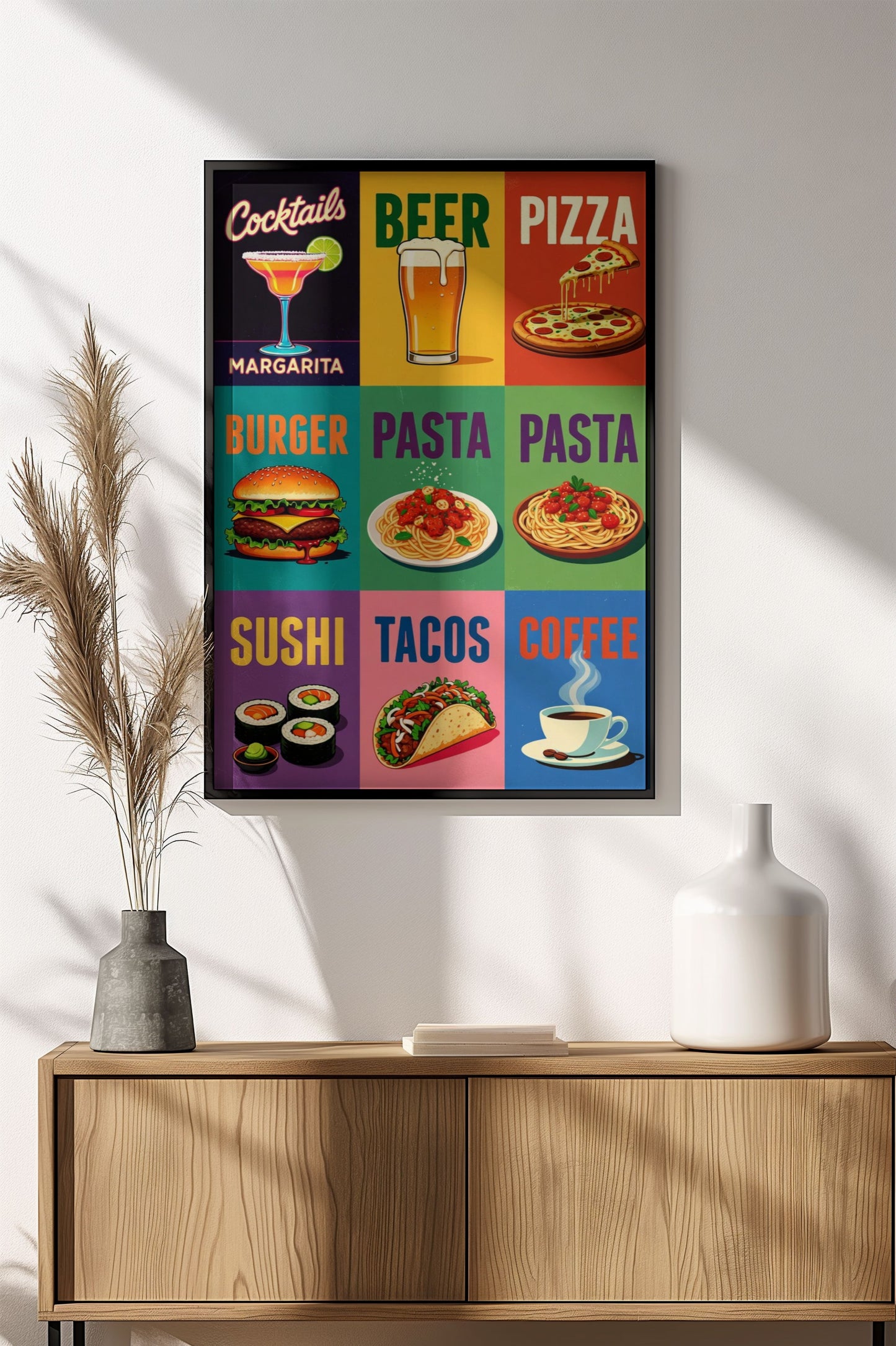 Vibrant Food & Drinks Grid - Retro Vintage Kitchen Poster