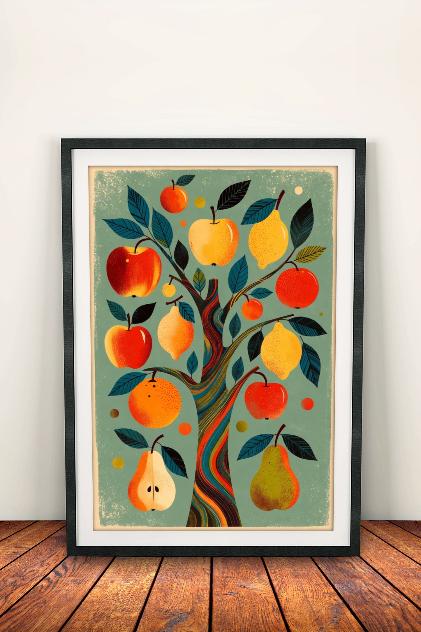 Fruit Tree Poster – Retro Colorful Orchard Art