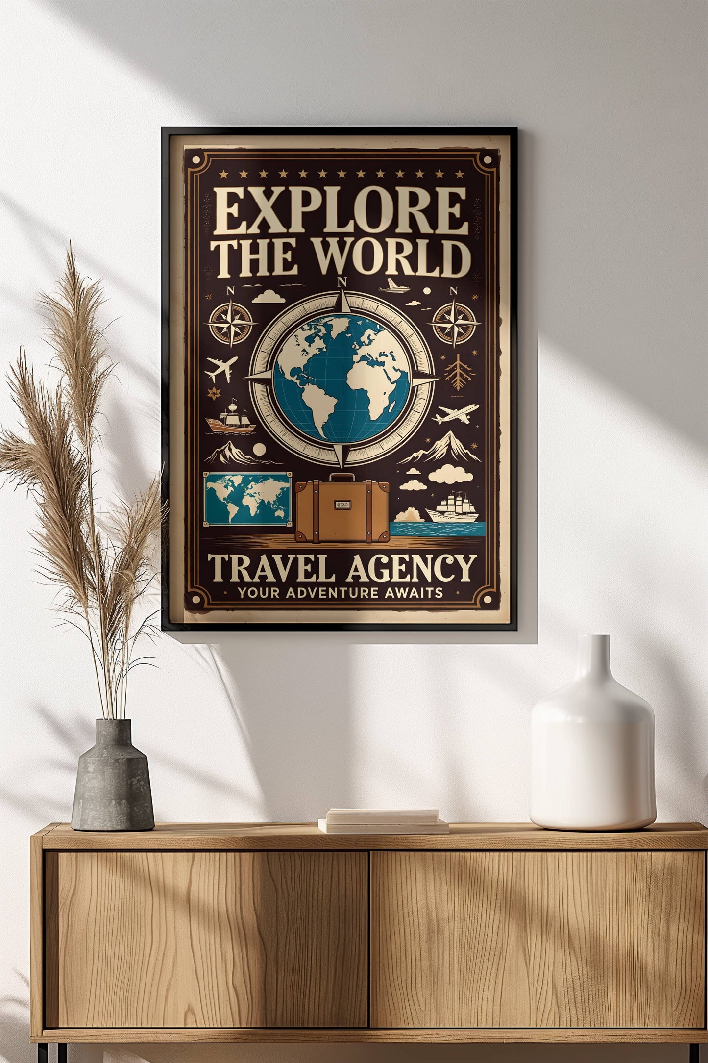 Explore The World Travel Poster – Retro Adventure Agency Art