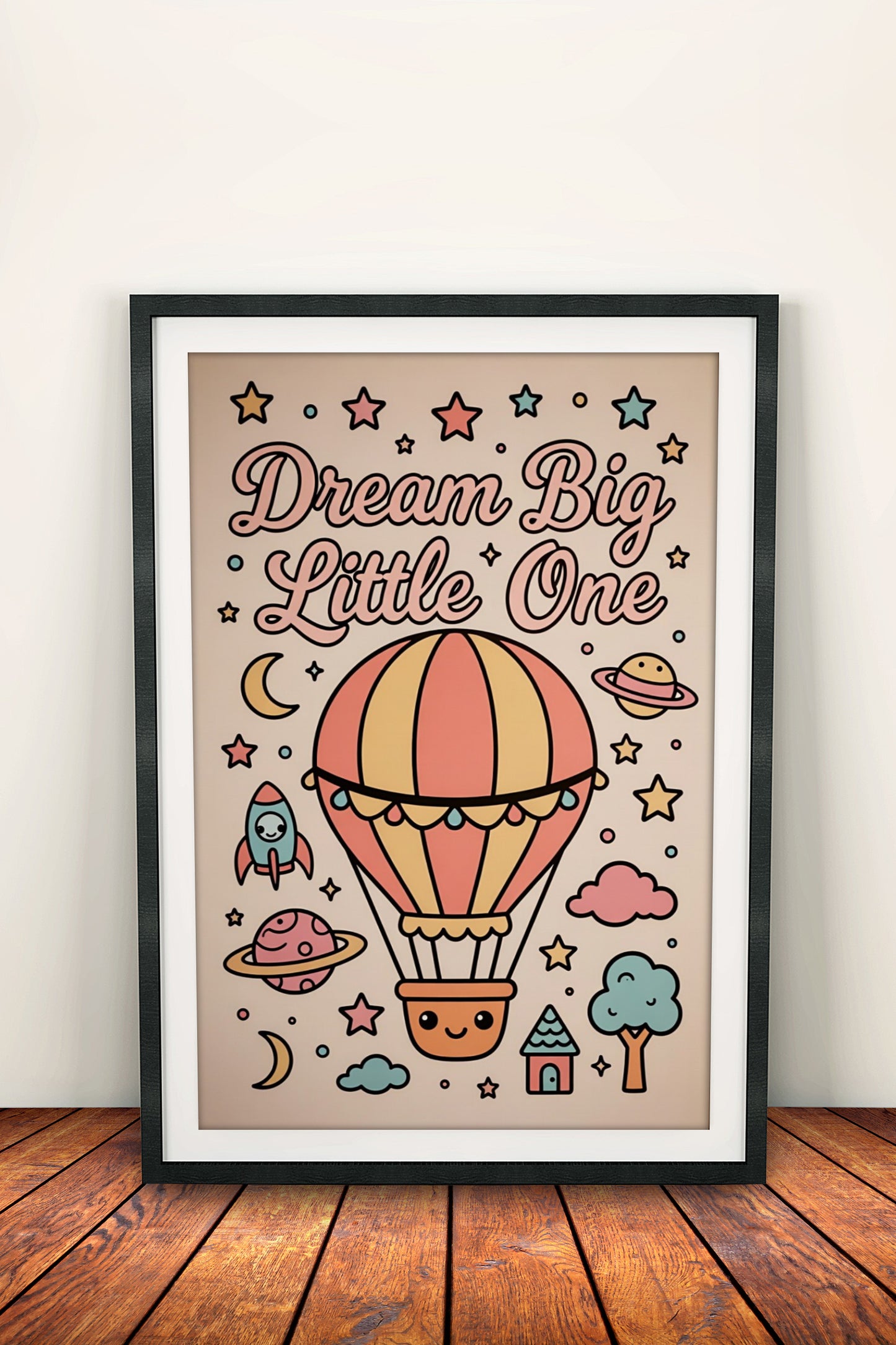 Dream Big Little One Poster – Retro Hot Air Balloon Kids Art