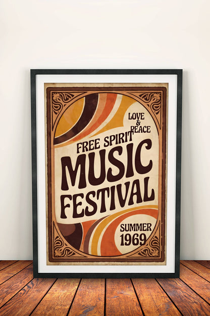 Free Spirit Music Festival 1969 Poster – Retro Hippie Summer Art