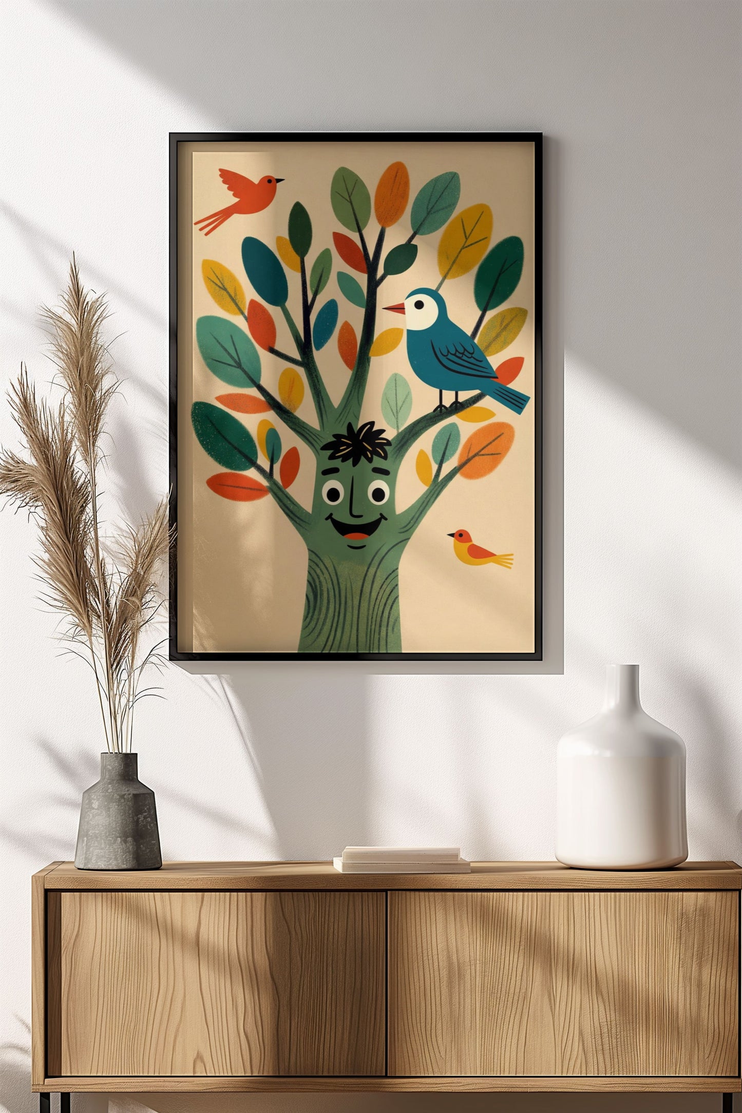 Happy Tree Face Poster – Retro Cute Nature Art