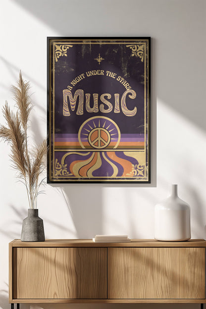 A Night Under The Stars Music Poster – Retro Vibrant Peace Art