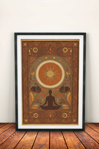 Meditation Sun Mandala Poster – Retro Spiritual Harmony Art