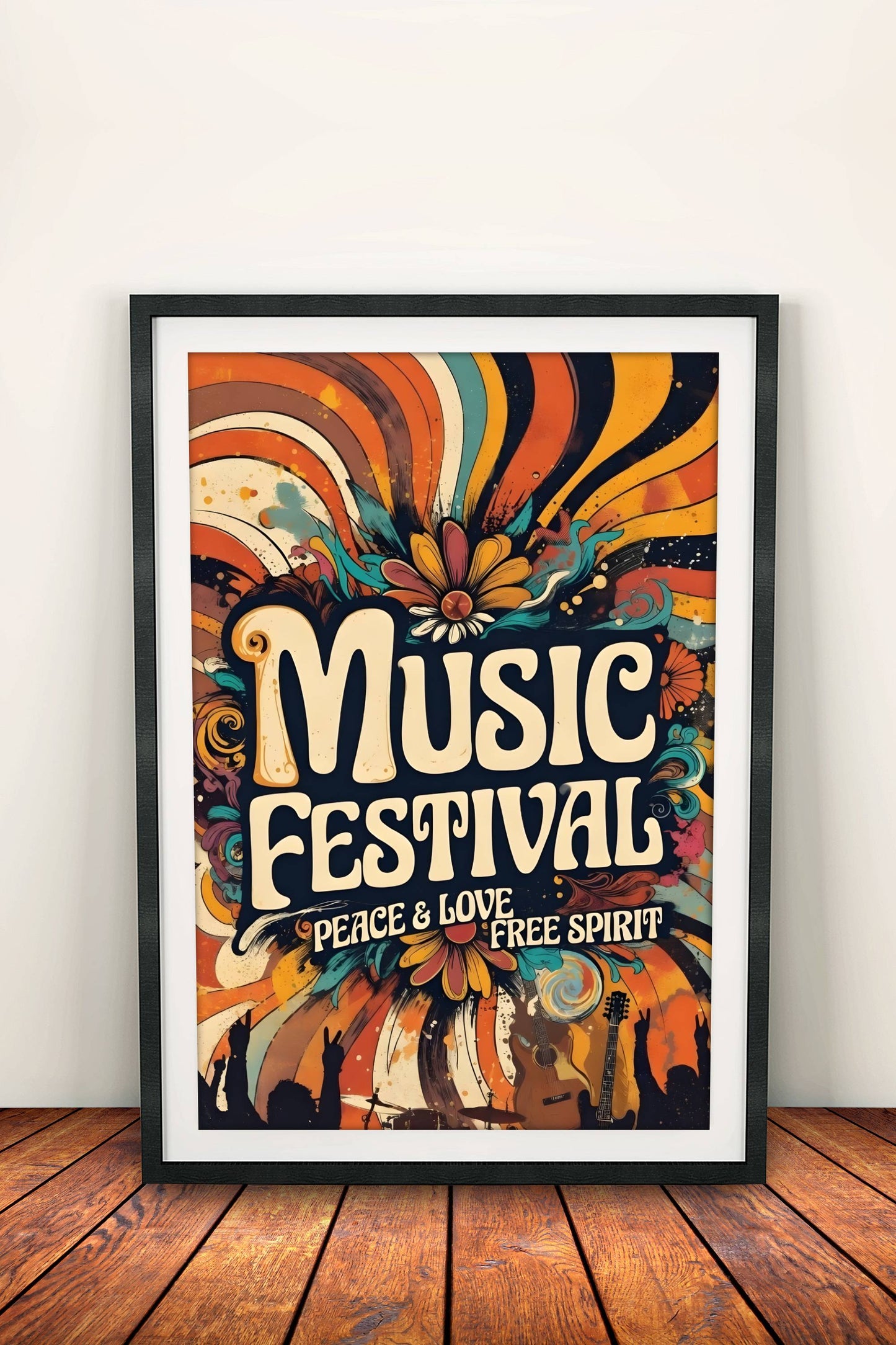 Music Festival Peace & Love Poster – Retro Hippie Vibrant Art