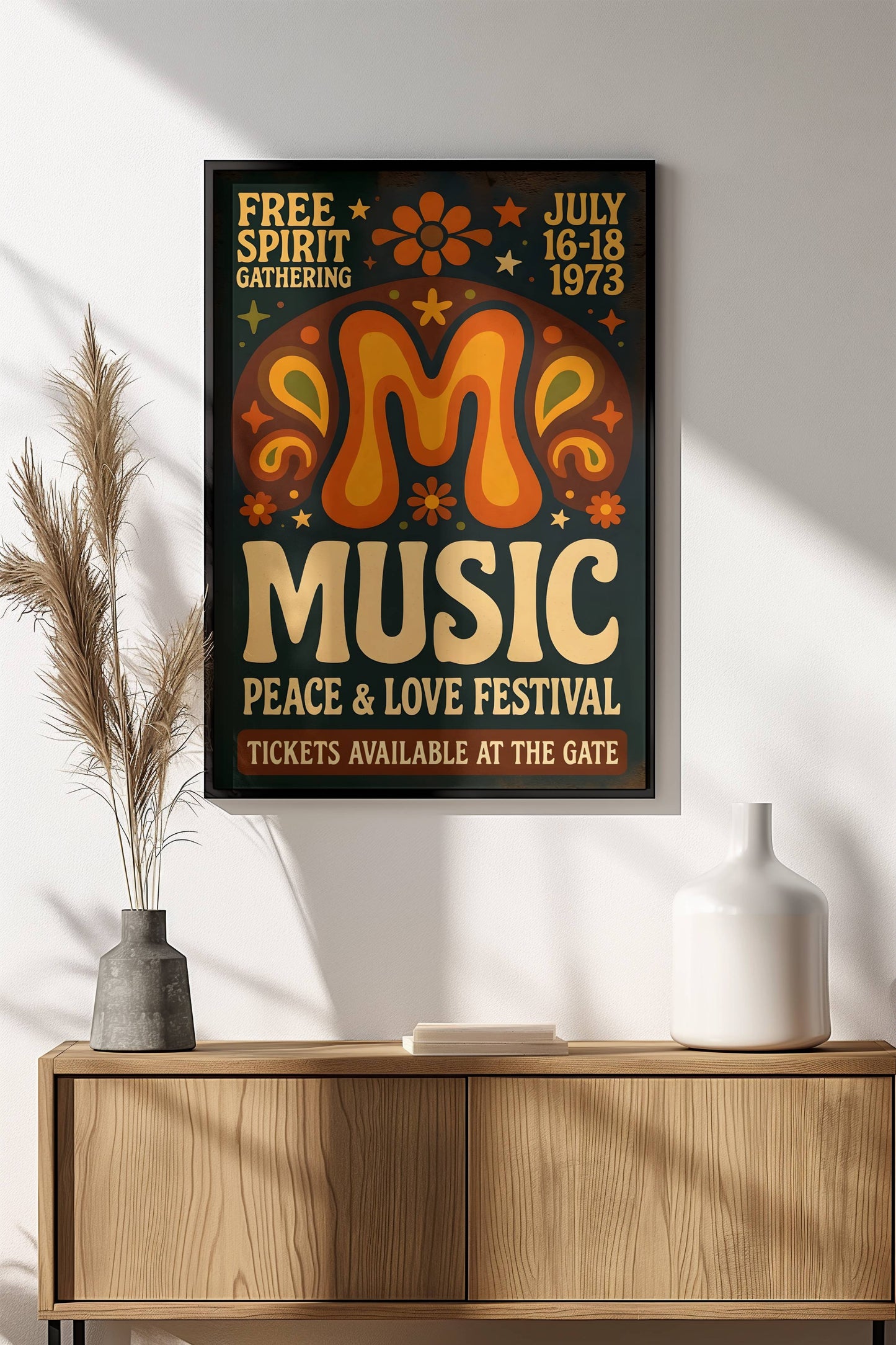 Peace & Love Music Festival 1973 Poster – Retro Free Spirit Gathering Art