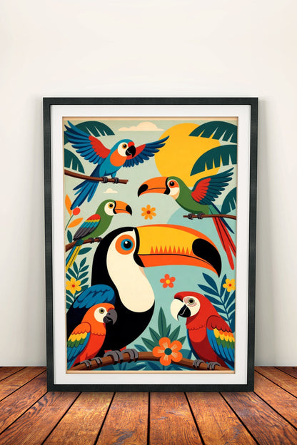 Tropical Toucans Poster – Retro Jungle Bird Art