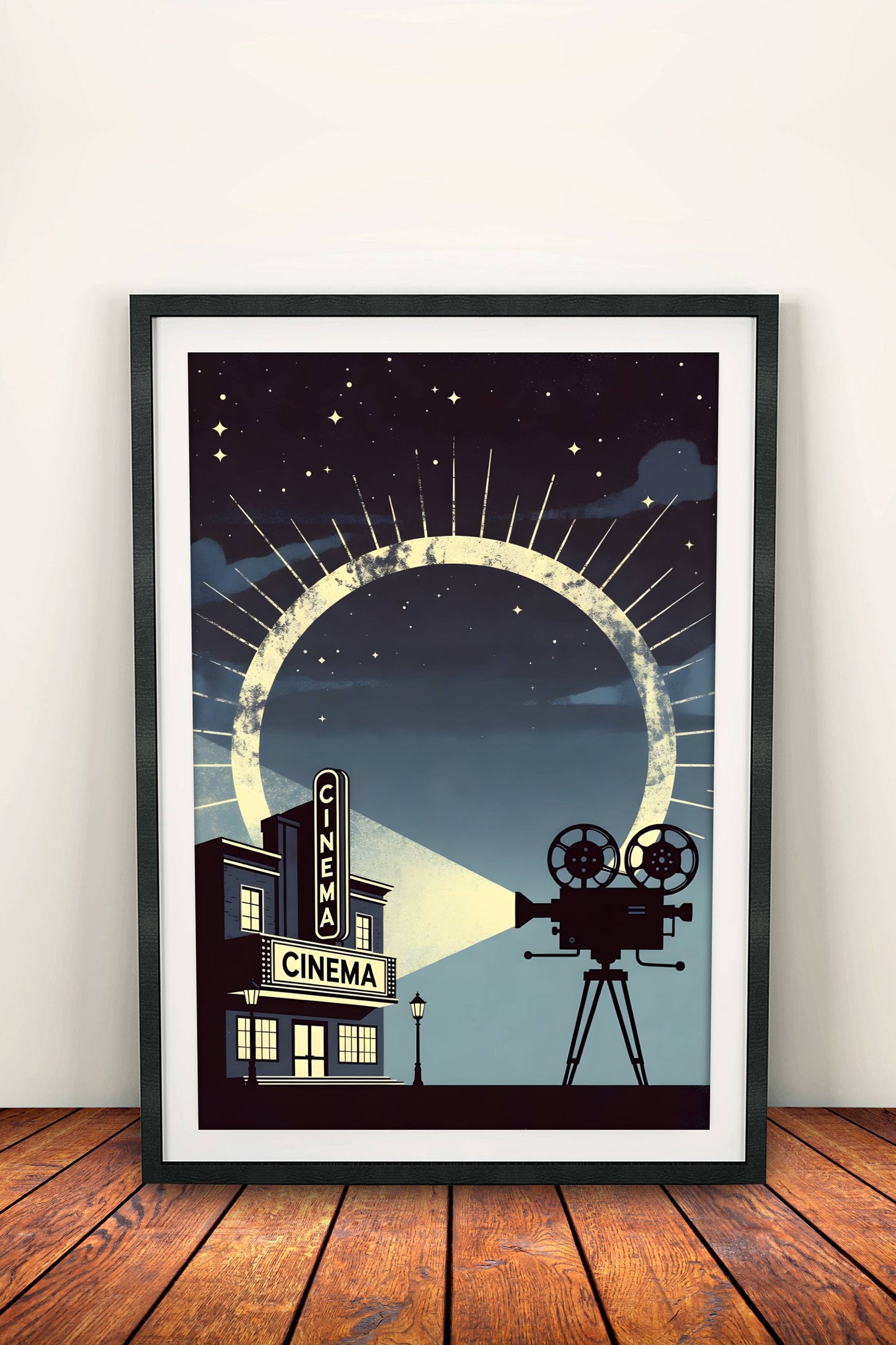 Cinema Night Sky Poster – Retro Movie Magic Art