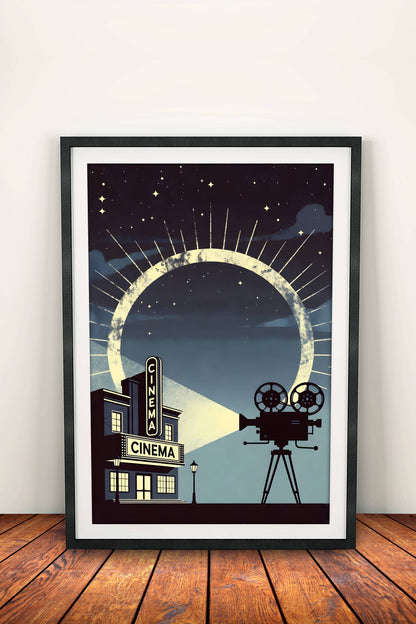 Cinema Night Sky Poster – Retro Movie Magic Art