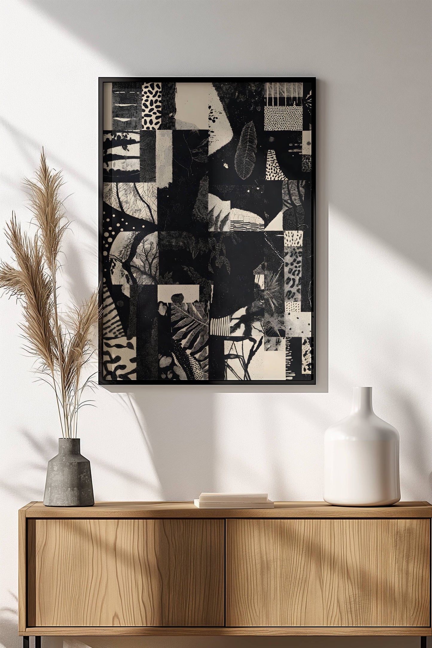 Abstract Jungle Collage Poster – Retro Monochrome Nature Art