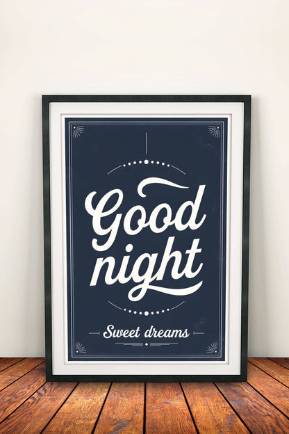 Good Night Sweet Dreams Poster – Retro Navy Blue Sign