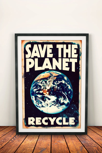 Save the Planet Recycle - Retro Vintage Earth Poster