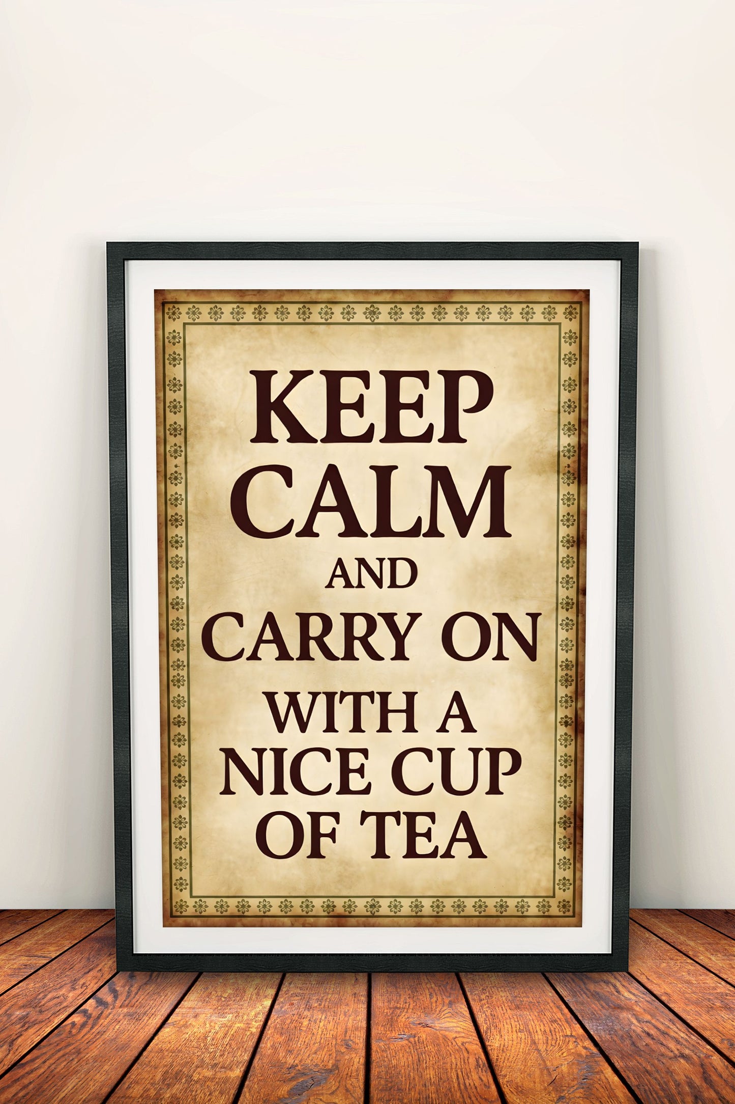 Keep Calm and Carry On with Tea - Vintage Poster