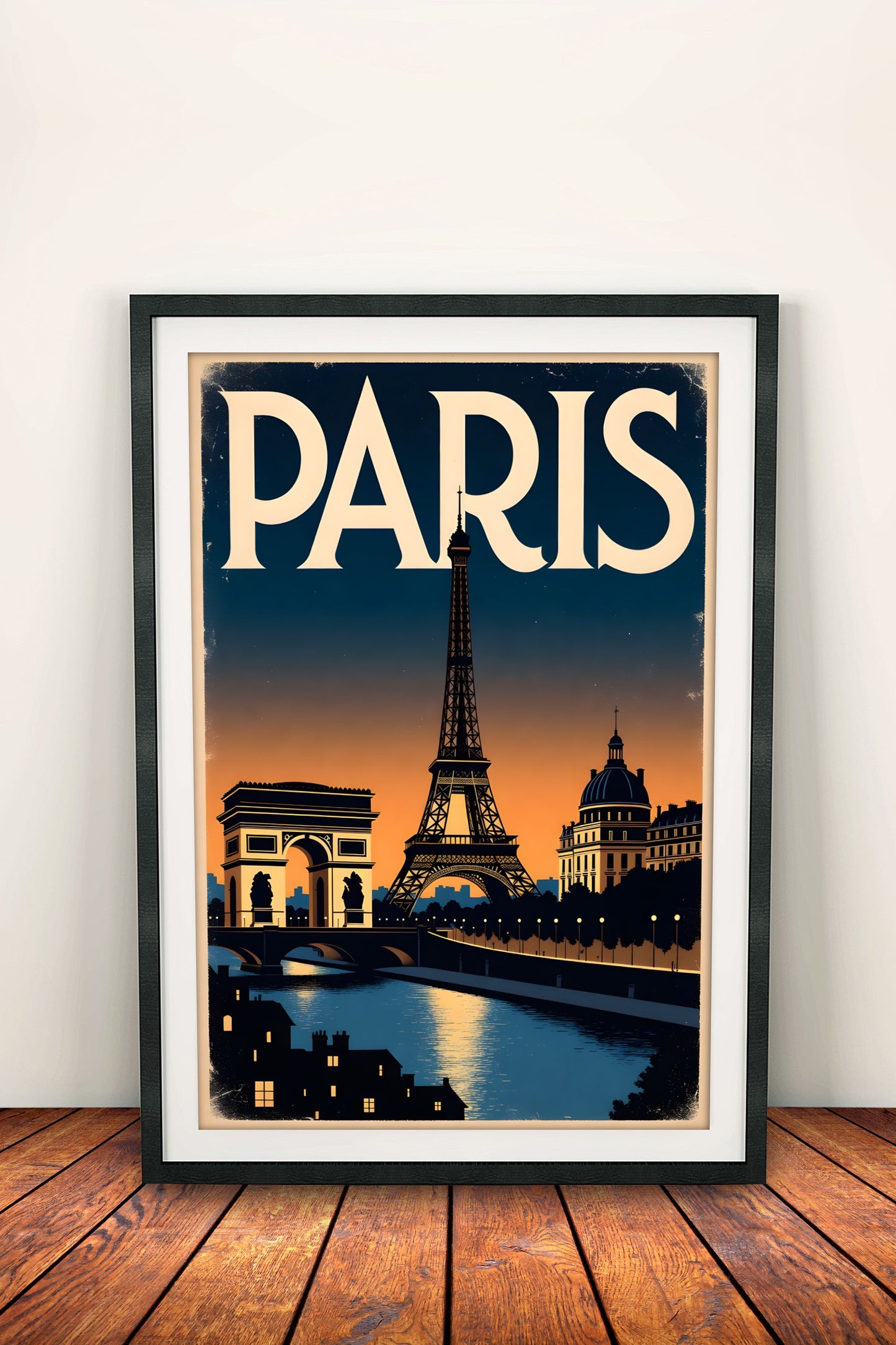Paris Eiffel Tower Sunset - Retro Vintage Travel Poster