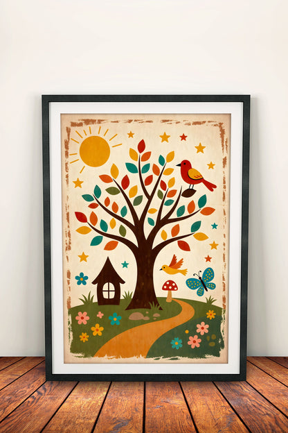 Tree of Life Happy Home - Vintage Kids Poster