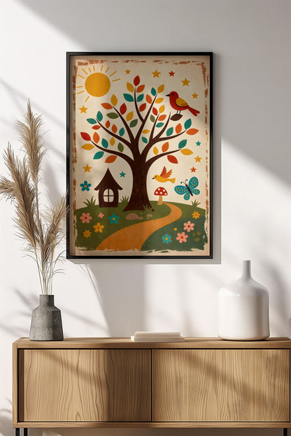 Tree of Life Happy Home - Vintage Kids Poster