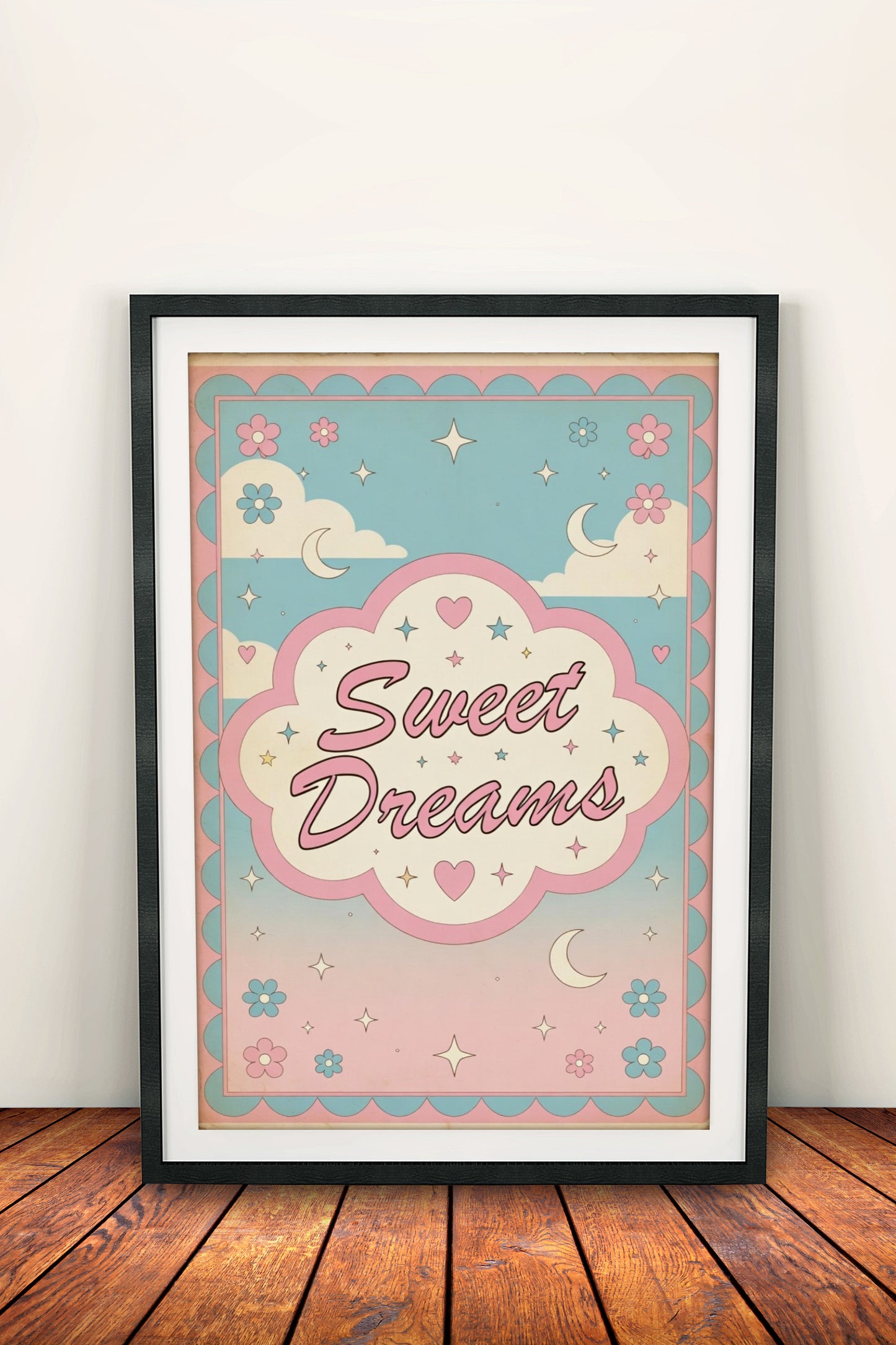 Sweet Dreams Poster – Retro Pastel Cloud Art