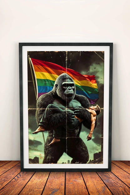 Gorilla Pride Poster – Retro LGBTQ+ Strength Art