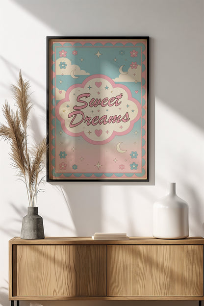 Sweet Dreams Poster – Retro Pastel Cloud Art