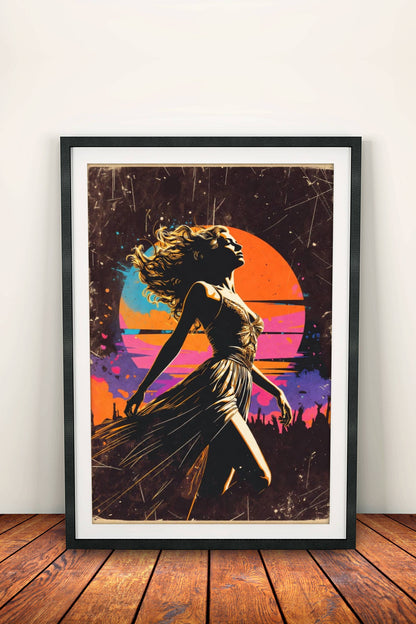 Live Free Dance Poster – Retro Energetic Sunset Art
