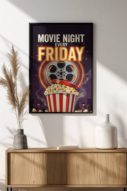 Movie Night Every Friday Poster – Retro Cinema Fun Art