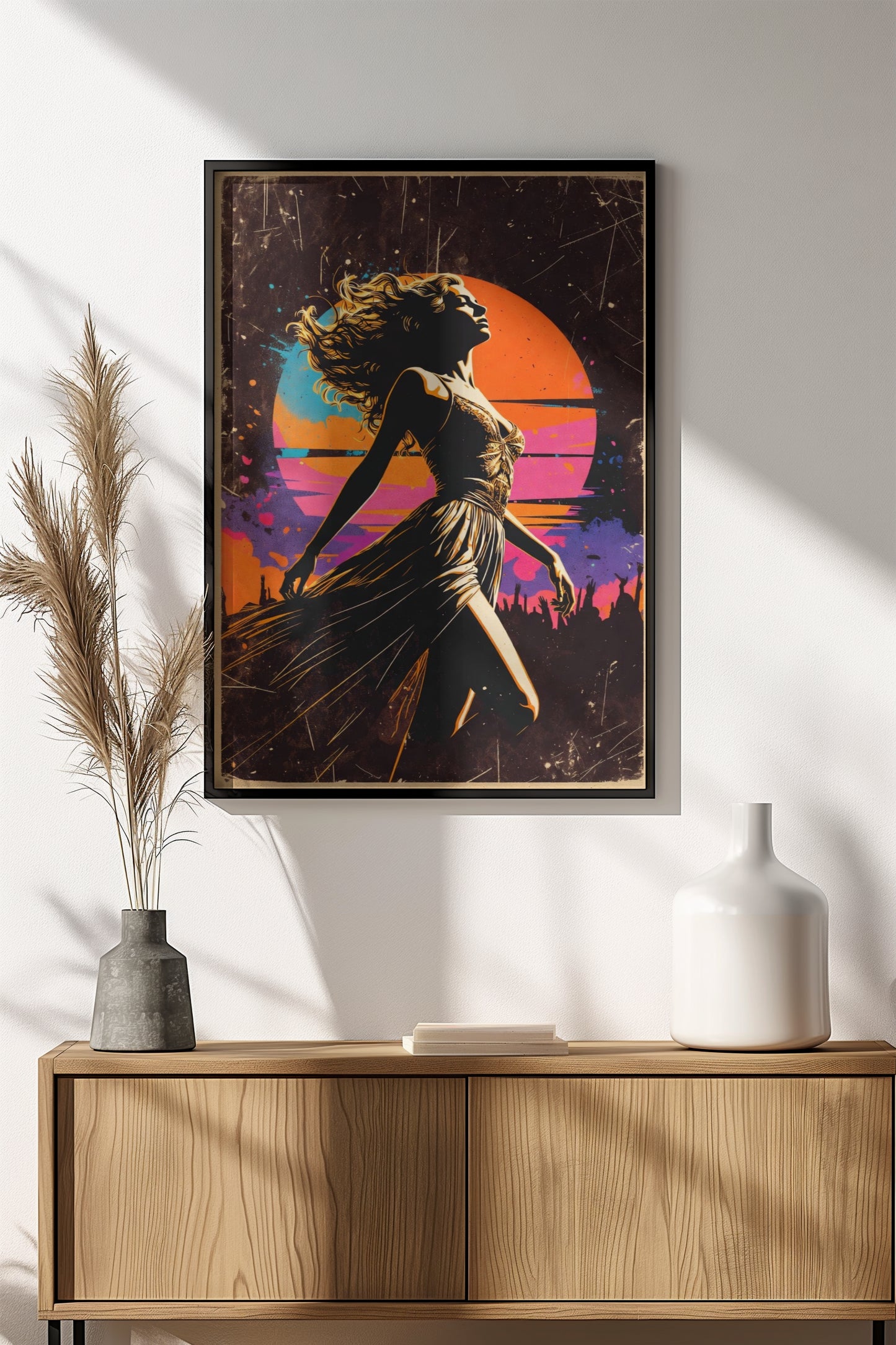 Live Free Dance Poster – Retro Energetic Sunset Art